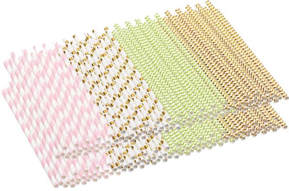 200 pailles en papier à 4 couleurs et motifs