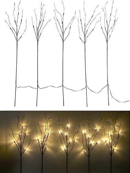 5 branches décoratives lumineuses 90 cm 30 LED blanc chaud