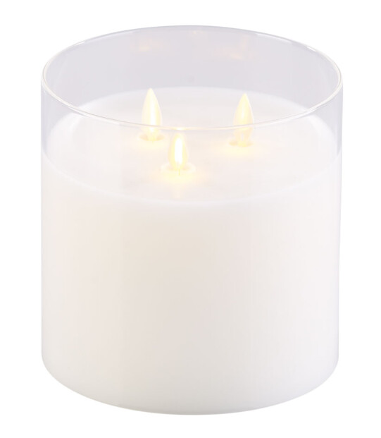 Bougie LED en cire à 3 mèches avec photophore en verre