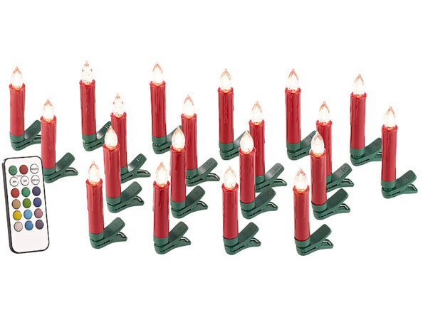 20 guirlande led avec clip formes bougies rouges pour sapin de noel avec télécommande