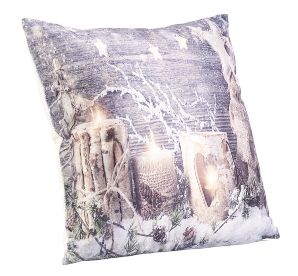 2 coussins décoratifs à 3 LED motif bougies - 45 x 45 cm