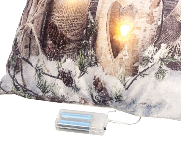 2 coussins décoratifs à 3 LED motif bougies - 45 x 45 cm