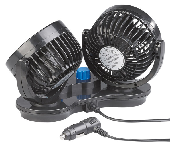 Double ventilateur 6 W / 12 V à 2 niveaux de vitesse VT-60.car. Têtes orientables verticalement et horizontalement
