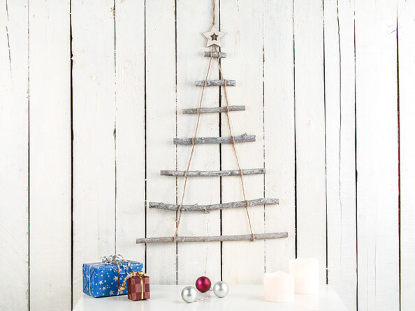 2 échelles décoratives en bois en forme de sapin de Noël