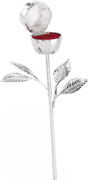 Écrin à bague Rose en métal, avec sa tige - version Argentée