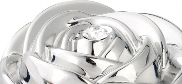 Écrin à bague Rose en métal, avec sa tige - version Argentée