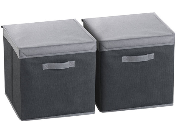 Lot de 2 boîtes de rangement pliables avec couvercle - Noir
