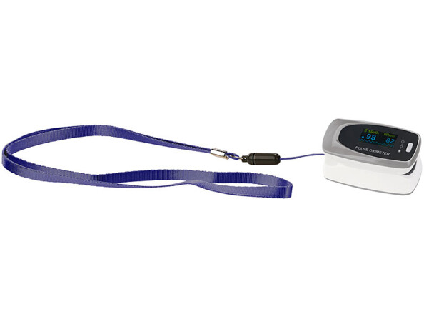 Oxymètre compact et portable fixé à une dragonne pour le transport