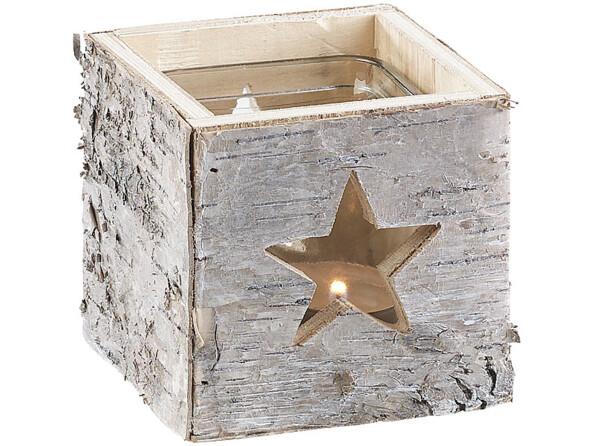 Photophore en bois motif étoile