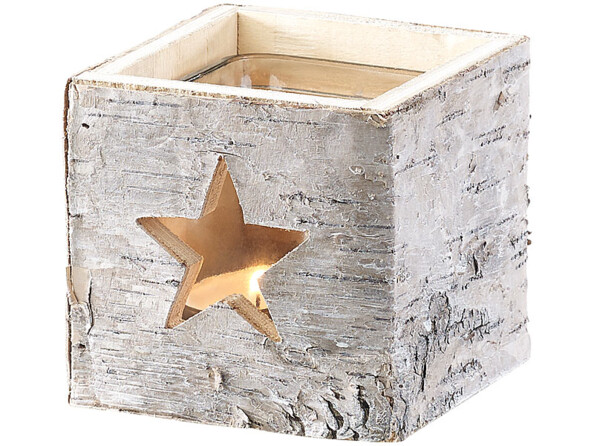 Photophore en bois motif étoile