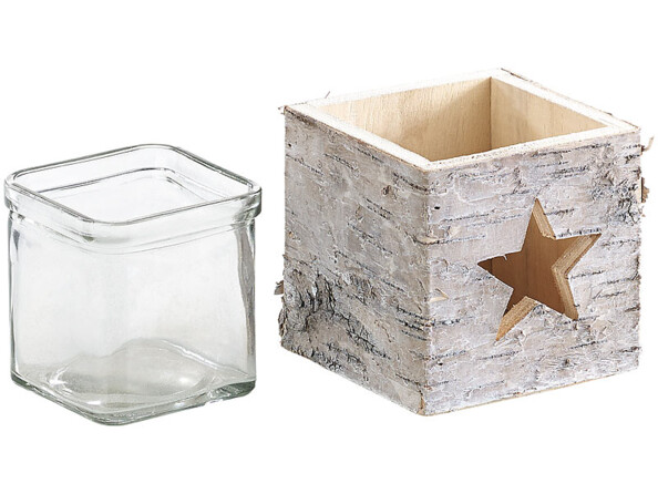 Photophore en bois motif étoile