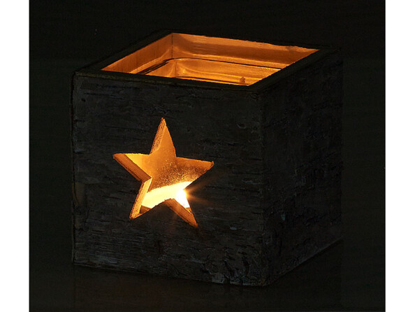 Photophore en bois motif étoile