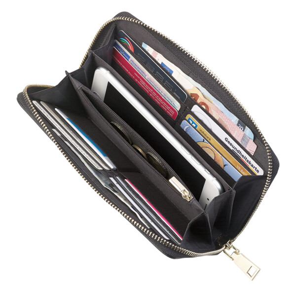 Porte-feuille RFID aspect cuir avec compartiment pour smartphone