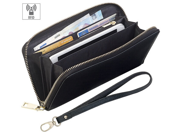 Porte-feuille RFID aspect cuir avec compartiment pour smartphone