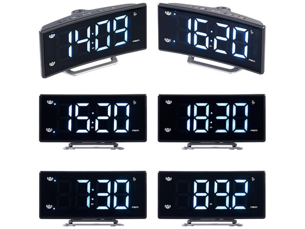 Radio-réveil à projection avec affichage blanc et port de chargement USB