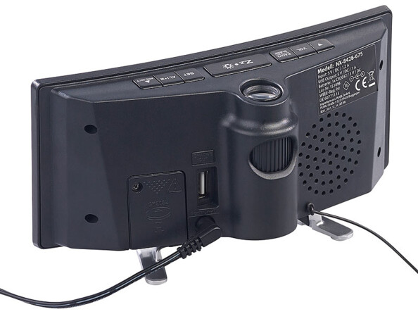 Radio-réveil à projection avec affichage blanc et port de chargement USB