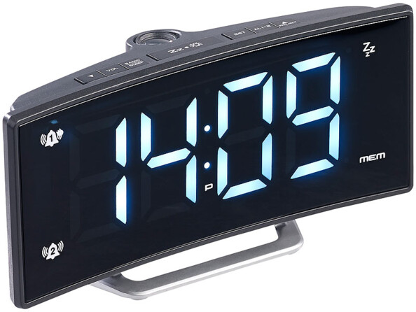 Radio-réveil à projection avec affichage blanc et port de chargement USB