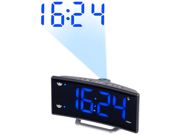 le réveil projette l'heure au plafond, sur pression d'un bouton ou même en continu