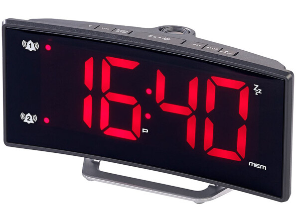 Radio-réveil à projection avec affichage rouge et port de chargement USB Auvisio