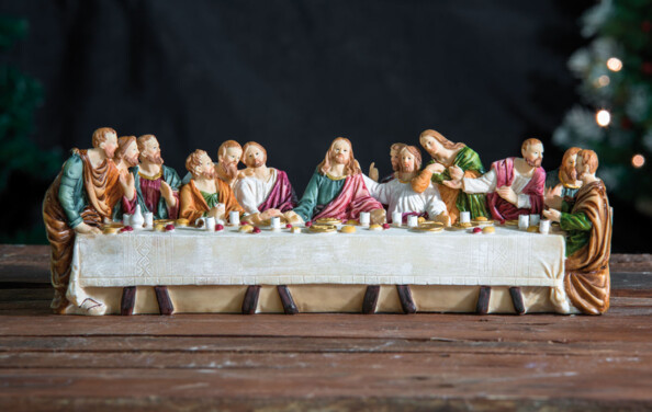 Sainte Cène en polyrésine avec 13 figurines peintes à la main