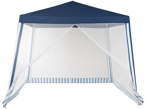 Tonnelle étanche avec moustiquaire Royal Gardineer. Stabilité au vent : cordes de tension et piquets de sécurité