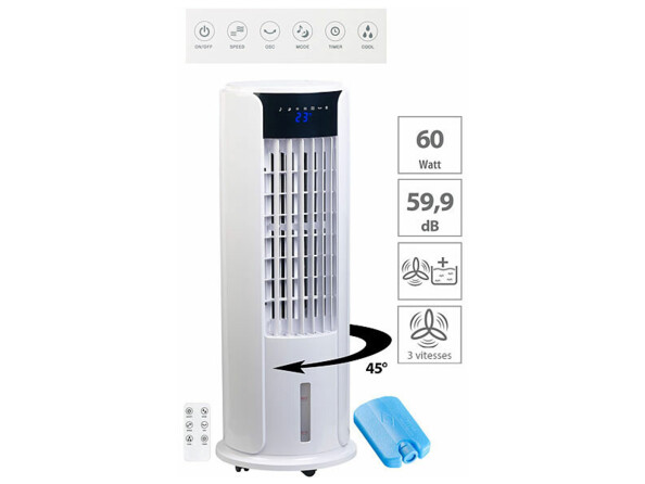 Ventilateur Colonne Avec Rafraîchisseur Et Humidificateur – 40W, 3 Vitesses, Réservoir 2,5L, Pour Pièces Jusqu'à 15 M²