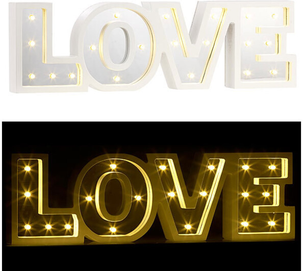 3 miroirs décoratifs lumineux sans fil "LOVE" avec fonction minuteur