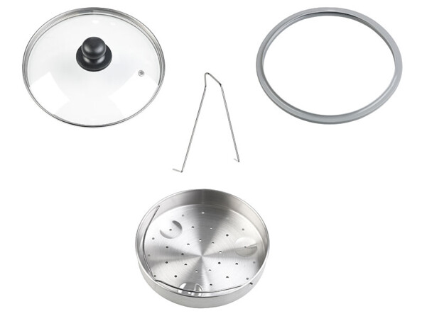 Accessoires de cuisson vapeur avec couvercle en verre, panier à étuver et support