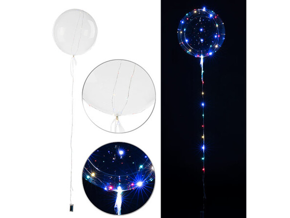 Ballon transparent Ø env. 20 cm avec guirlande à 40 LED - Colorées