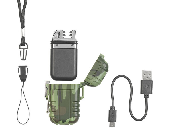 Briquet électronique rechargeable à double arc électrique, coloris camouflage