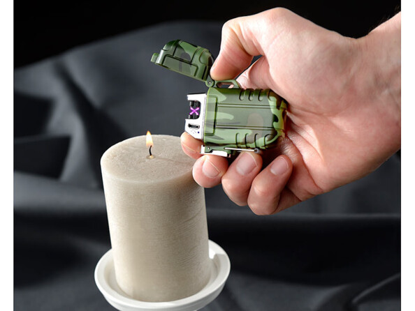 Briquet électronique rechargeable à double arc électrique, coloris camouflage
