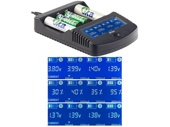 Chargeur rapide d’accus avec écran LCD et port USB