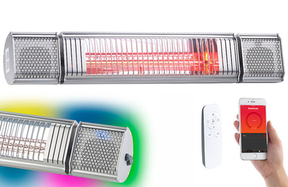 chauffage radiant mural 2000w pour grandes pièces avec télécommande haut parleur bluetooth et rétroeclairage led multicolore semptec