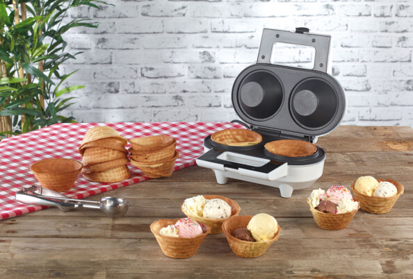 Gaufrier pour 2 coupelles à glace en gaufrette