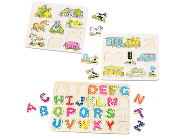ensemble de 3 mini puzzles formes et lettres alphabet en bois pour enfants et bébés