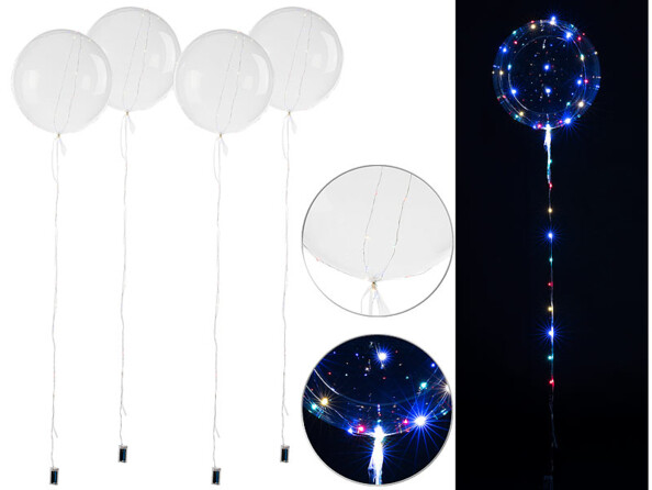 4 ballons transparents Ø env. 20 cm avec guirlande à 40 LED - Colorées