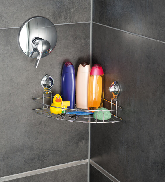Panier d’angle pour douche avec fixation ventouse