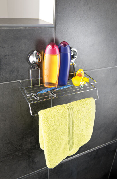 Panier de douche avec porte-serviettes et fixation ventouse