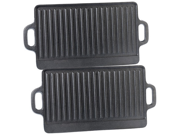 Pack de 2 plaques de gril en fonte avec mode d'emploi en français