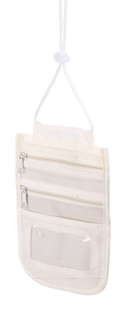 Pochette tour-de-cou unisexe à protection RFID et 4 compartiments - Beige