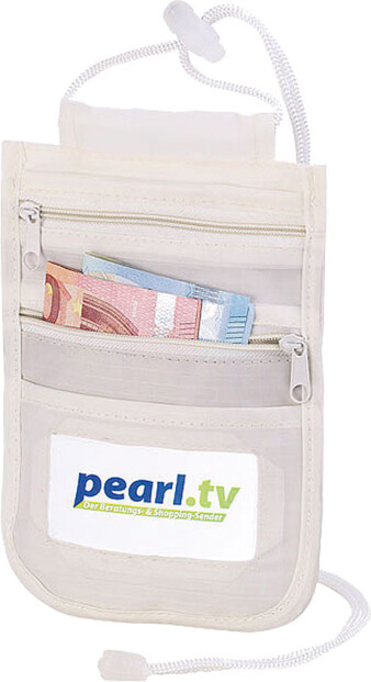 Pochette tour-de-cou unisexe à protection RFID et 4 compartiments - Beige