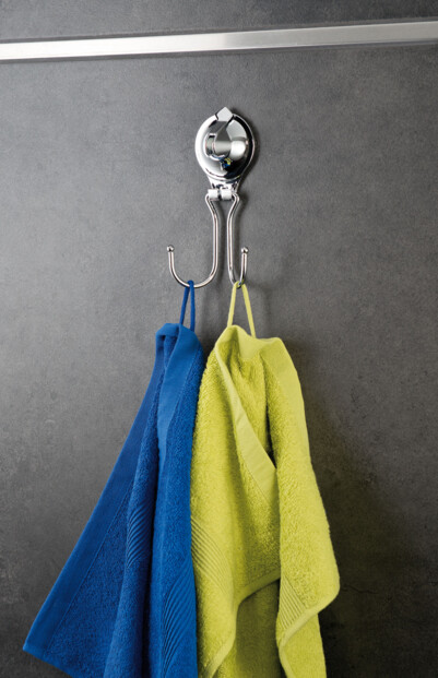 Porte-serviettes 2 crochets avec fixation ventouse