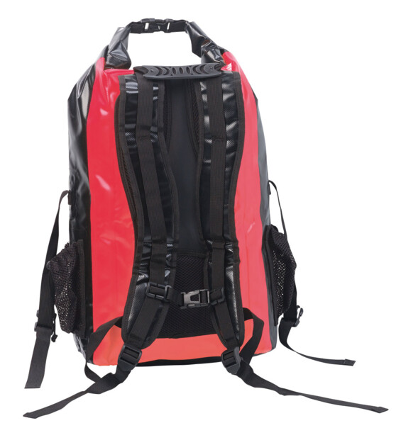 Sac à dos trekking étanche en toile de bâche 30 L - coloris rouge / noir