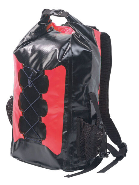 Sac à dos trekking étanche en toile de bâche 30 L - coloris rouge / noir