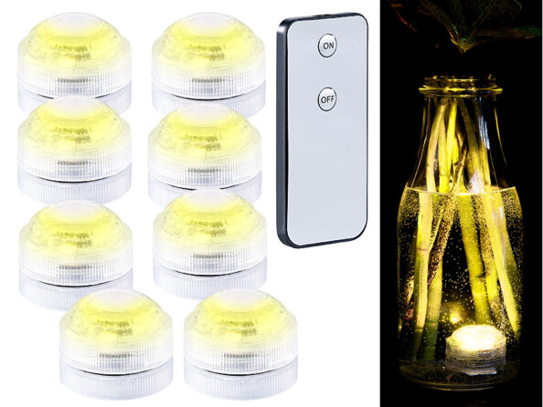 Set de 8 mini lampes immersibles à LED Blanc avec télécommandes - 30 mm