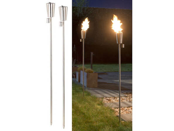 2 torches de jardin en acier inoxydable "Amor" - 280 ml Carlo Milano. Mèche en fibre de verre longue durée