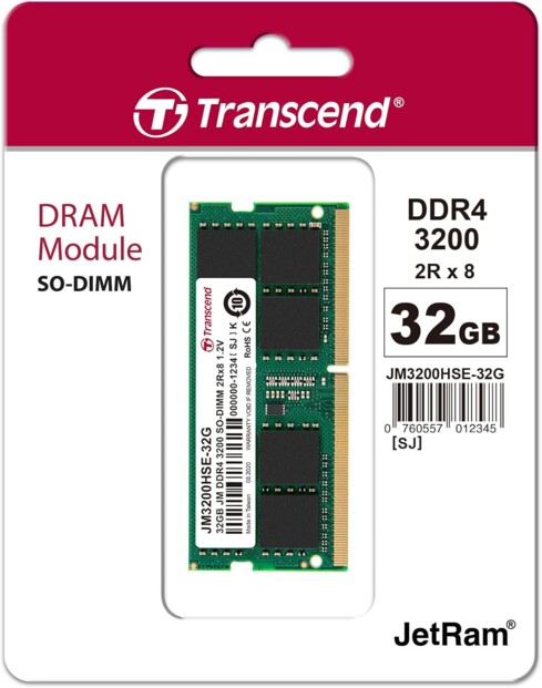 Module DRRAM Transcend SO-DIMM DDR4 3200 Mhz / 32 Go dans son emballage