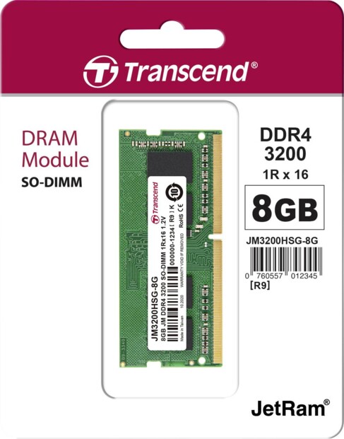 Transcend JetRam JM3200HSG-8G Module de mémoire 8 Go 1 x 8 Go DDR4 3200 MHz