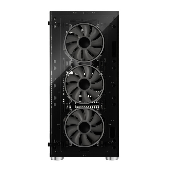 Face avant du châssis noir du PC gaming avec 3 ventilateurs