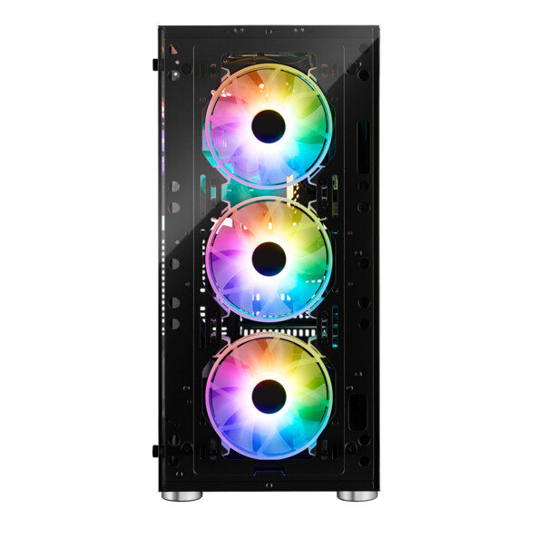 Rétroéclairage LED RVB allumé sur les ventilateurs intégrés en façade